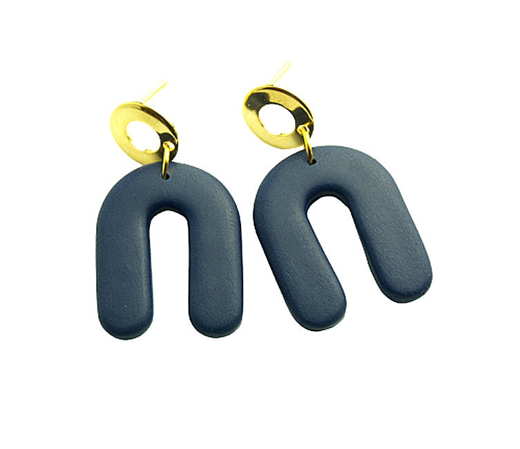 Statement Ohrringe Polymer Clay Bogen blau golden