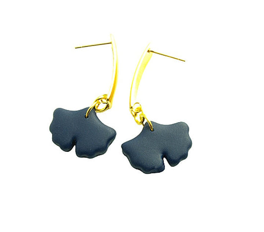 Statement Ohrringe Polymer Clay Ginkgo Blätter blau golden