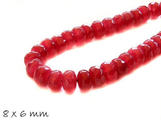 10 Stück facettierte Jade Perlen oval 8 x 6 mm rot