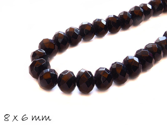 10 Stück facettierte Jade Perlen oval 8 x 6 mm, schwarz