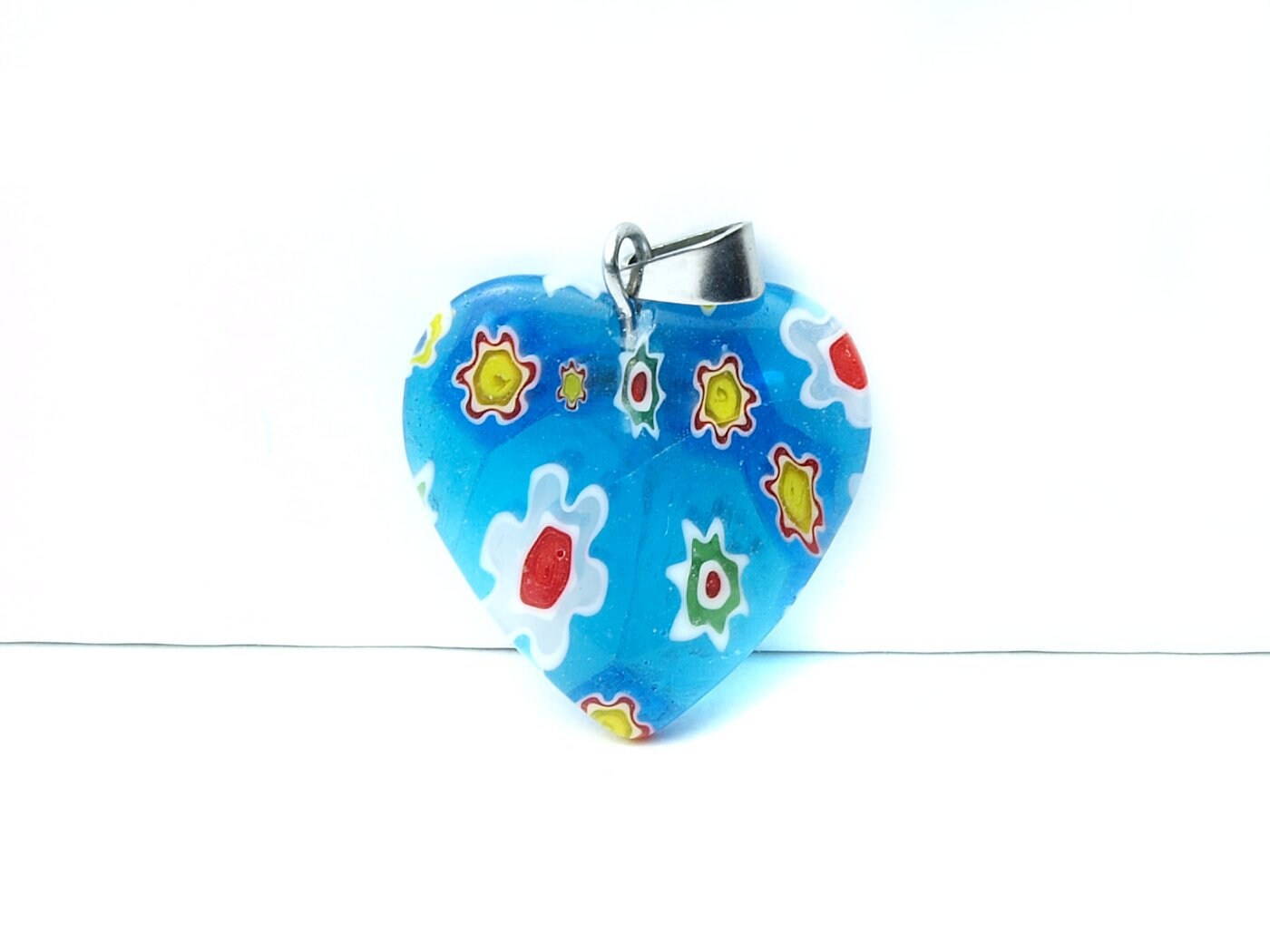 1 Stück Herz Anhänger Glas Millefiori, 27 x 20 mm, verschiedene Farben
