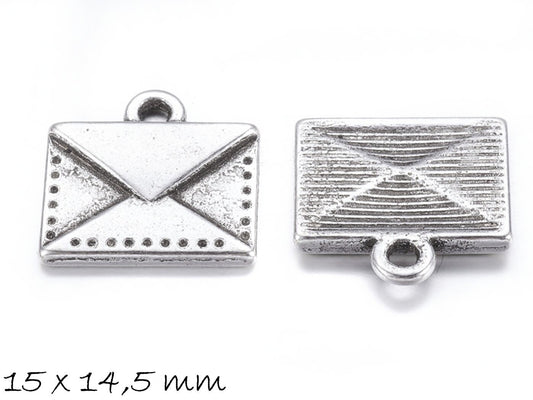 6 Stück Anhänger Briefumschlag altsilber, 15 x 14,5 mm