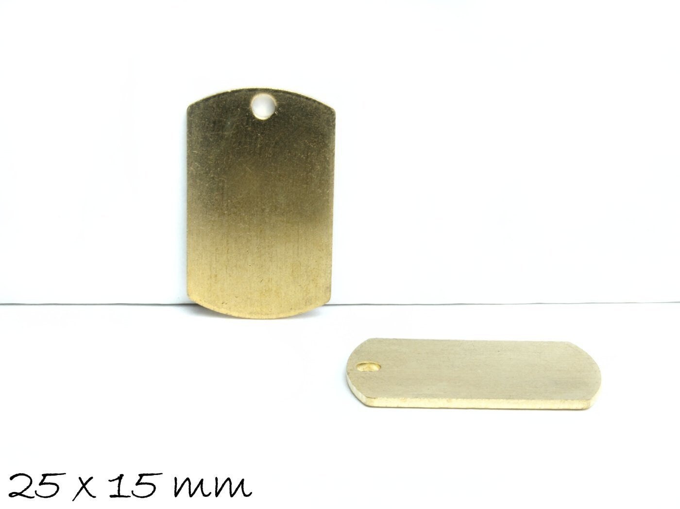 2 Stück Anhänger Stempel Plättchen Rechteck, aus Messing, gold 25 x 5 mm