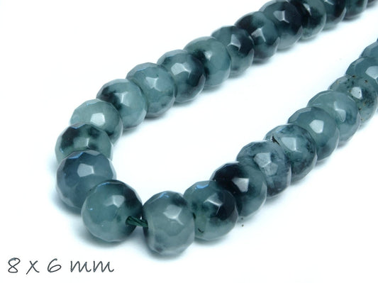 10 Stück facettierte Jade Perlen oval 8 x 6 mm schwarz-grau