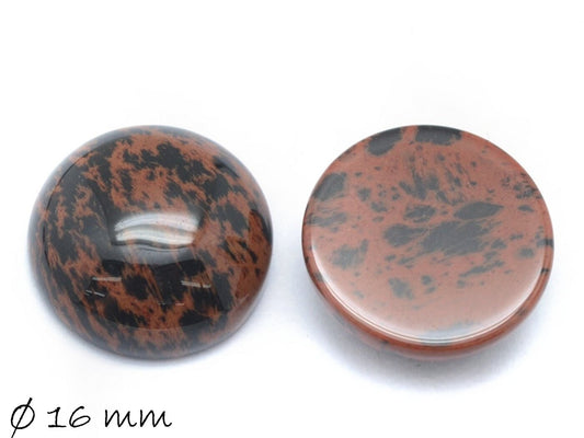 2 Stück Edelstein Cabochons, Mahagoni Obsidian, 16 mm