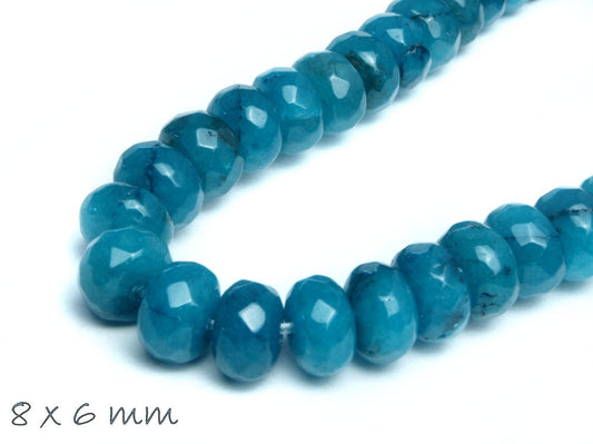 10 Stück facettierte Jade Perlen oval 8 x 6 mm türkis-blau