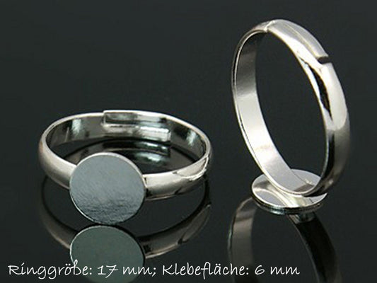 2 Stück Ring Rohling, verstellbar, silber, 17 mm, Fläche 6 mm