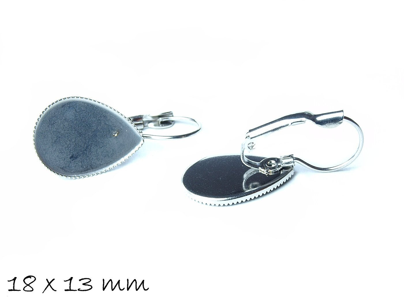 4 Stück Brisuren aus Edelstahl in platin, Tropfen, für 18 x 13 mm Cabochons