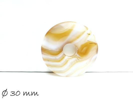 1 Stück Edelstein Donut Anhänger, Achat Ø 30 mm, braun-weiß