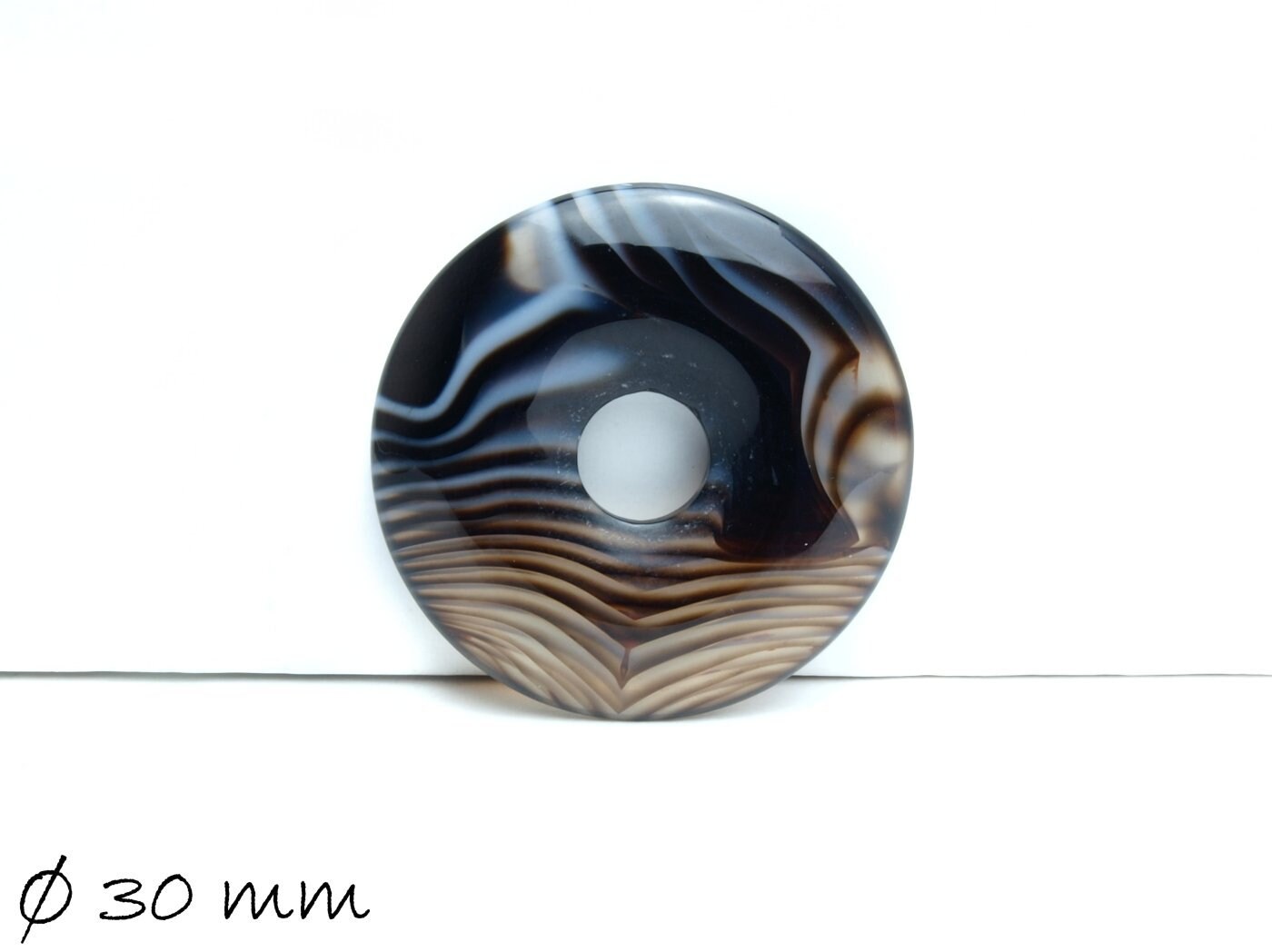 1 Stück Donut Anhänger Edelstein Achat Ø 30 mm, schwarz
