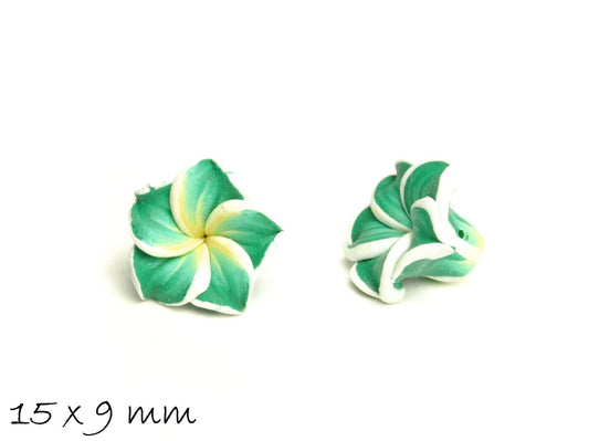 4 Stück Frangipani Blüten, Fimo Clay, grün 15 x 9mm