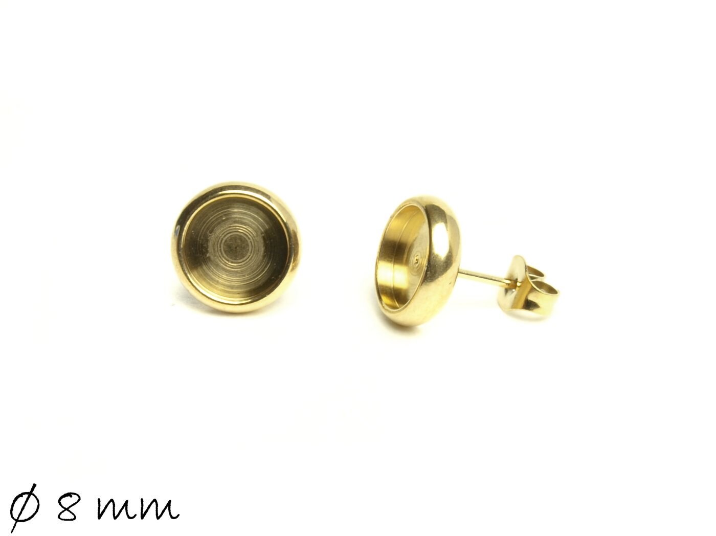 10 Stück Massive Ohrsteckerrohlinge mit Cabochonfassung (8 mm) aus Edelstahl, gold