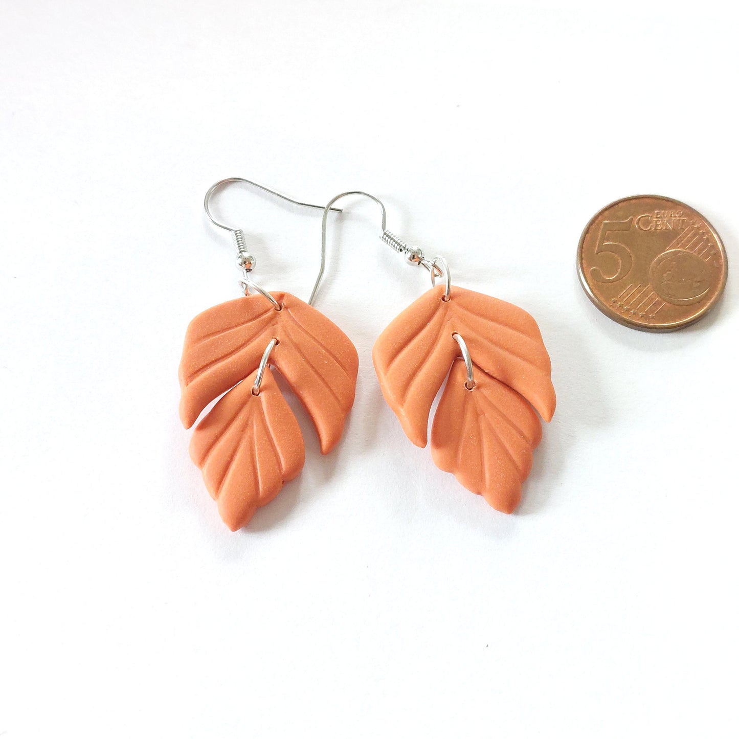 Statement Ohrringe Polymer Clay  Blätter orange nach Wahl