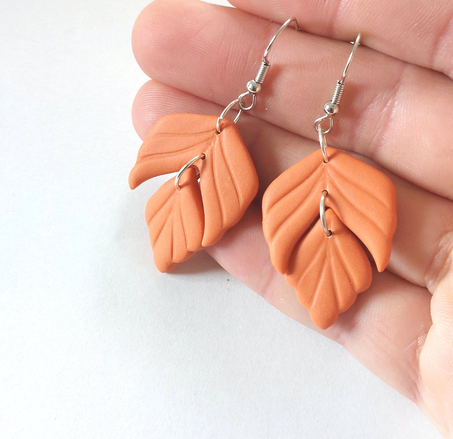 Statement Ohrringe Polymer Clay  Blätter orange nach Wahl