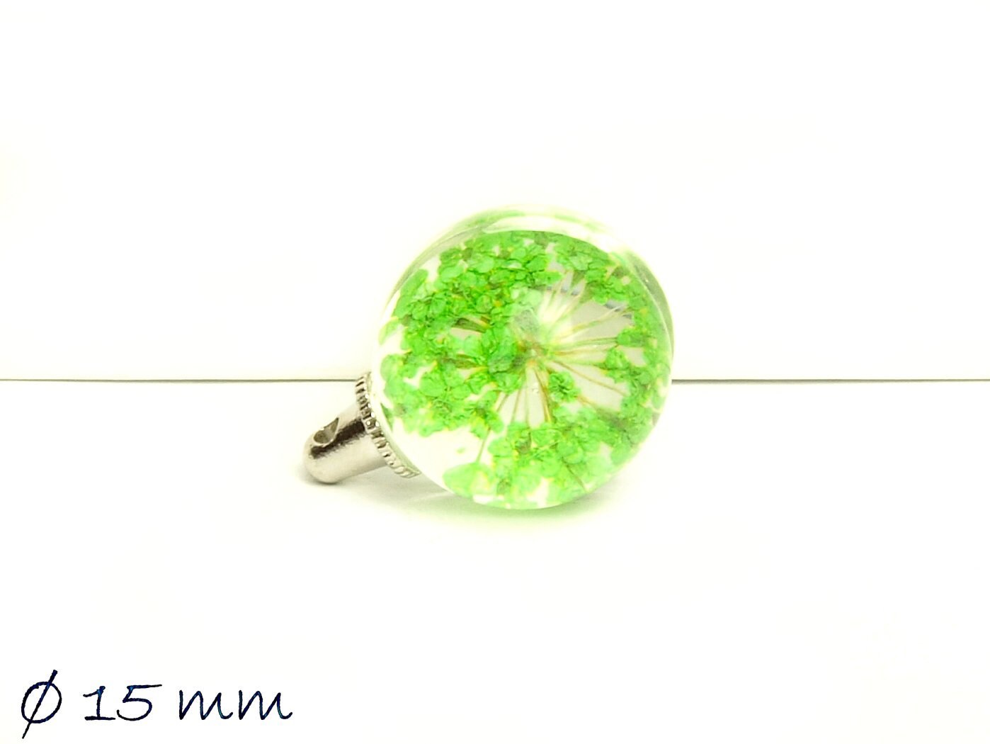 1 Stück Anhänger Glaskugel mit echten Blüten Ø 15 mm, Rosa, silber