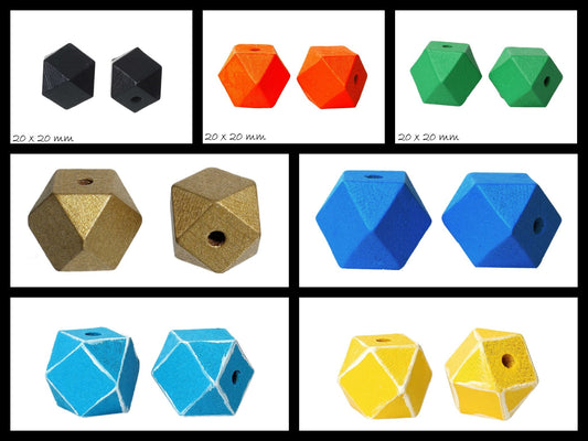 5 Stück gefärbte Holzperlen, Polygon Ø 20 mm, verschiedene Farben