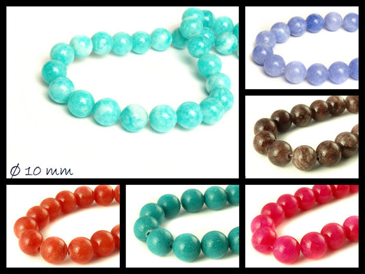 10 Stück Mashan Jade Perlen, verschiedende Farben, Ø 10 mm - 1