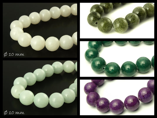10 Stück Mashan Jade Perlen, verschiedene Farben, Ø 10 mm - 3