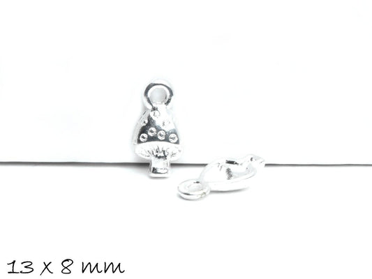 6 Stück Anhänger Pilz in silber, 13 x 8 mm