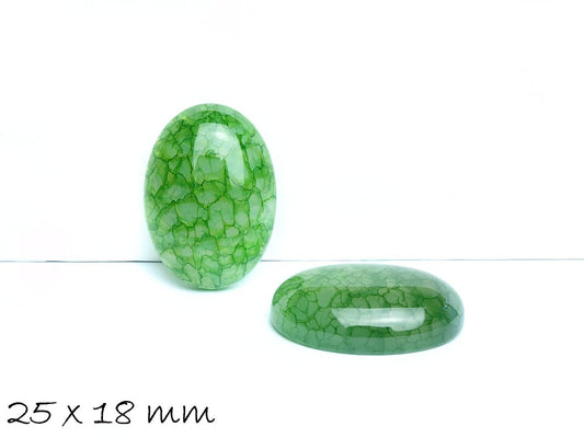 1 Stück ovaler Edelstein Cabochon, Achat, Drachenader, 25 x 18 mm, grün