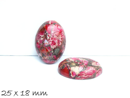 1 Stück ovaler Edelstein Cabochon,  synthetischer Regalit/ Imperial Jasper, 25 x 18 mm, pink