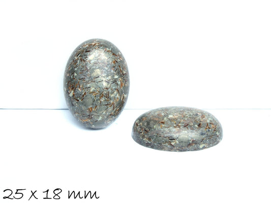 1 Stück ovaler Edelstein-Cabochon, synthetisch, bestehend aus Bronzit und Pyrit, 25 x 18 mm