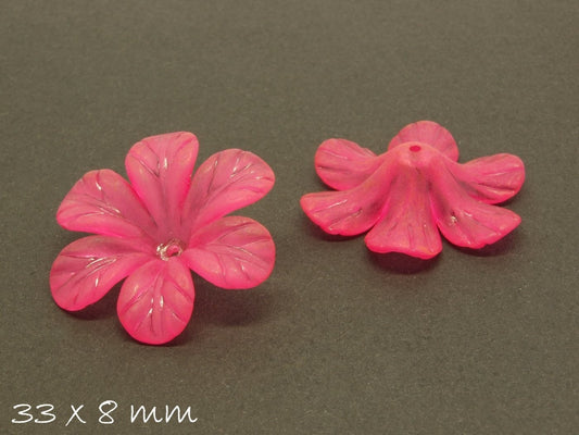 6 Stück gefrostete lucite Acrylblüten, 33 x 8 mm, Pink