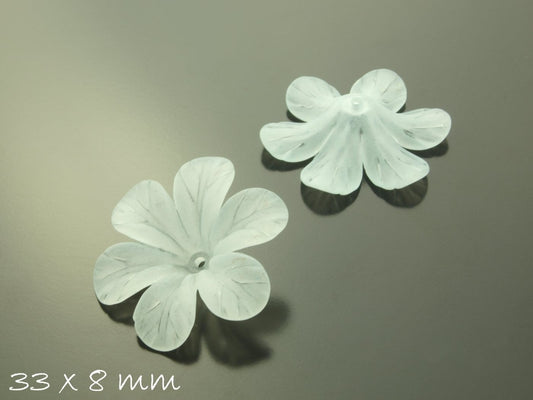 6 Stück gefrostete lucite Acrylblüten, 33 x 8 mm, Weiß