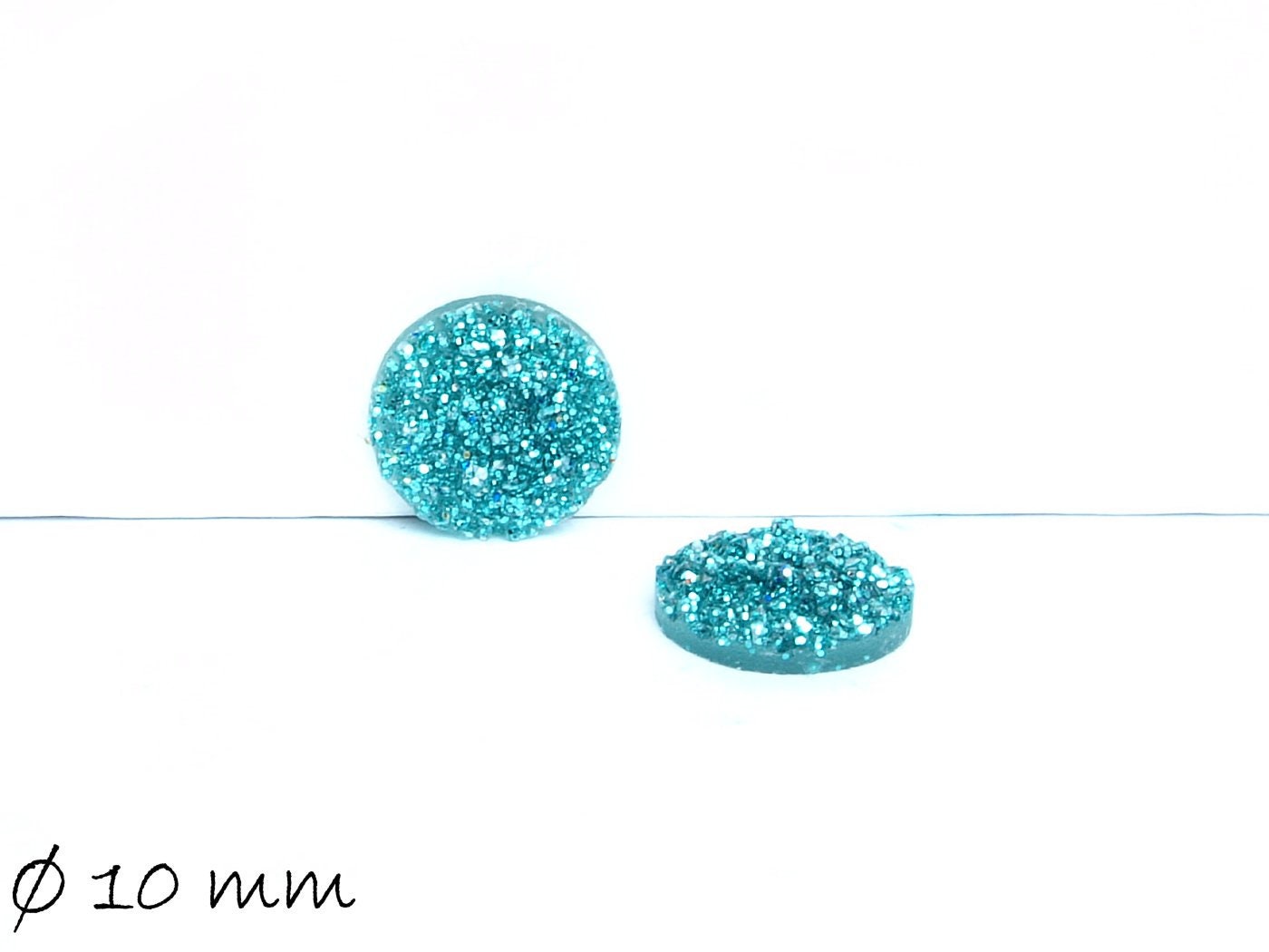 8 Stück runde Resin Cabochons Druzy-Imitat 10 mm, türkis