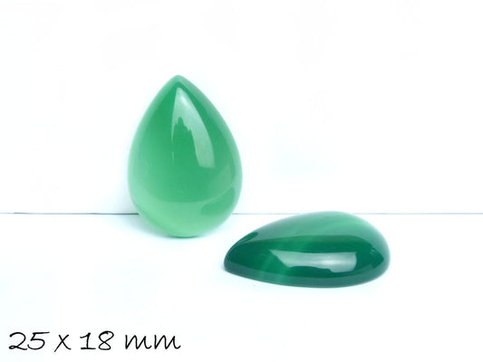 1 Stück Edelstein-Cabochon Tropfen, Achat, 25 x 18 mm, grün