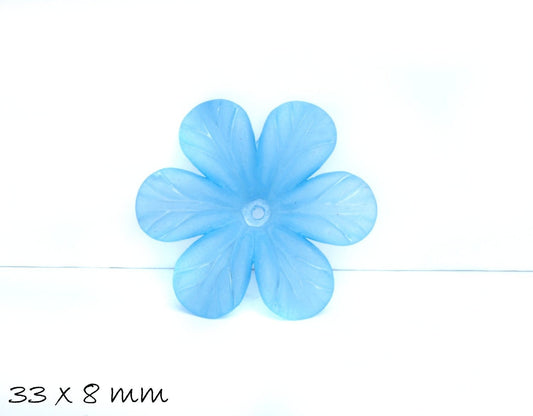 6 Stück gefrostete lucite Acrylblüten, 33 x 8 mm, Blau 2