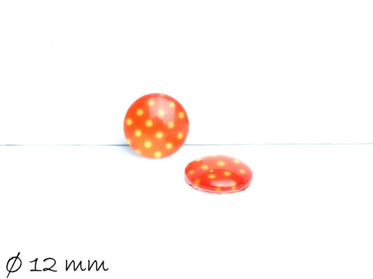 10 Stück runde Glas Cabochons mit rot mit weißen Punkten Ø 12 mm