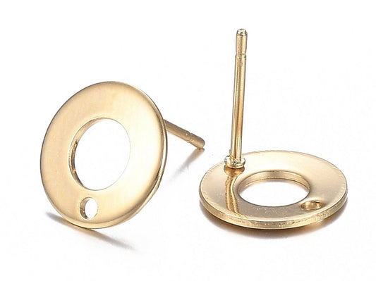 10 Stück Ohrstecker mit Öse Edelstahl, gold, Donut, Ohrringe, Ø 10 mm