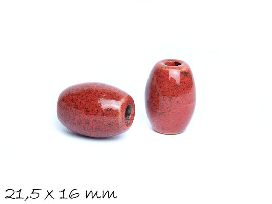 10 Stück Porzellan Perlen, Ø 21x5 x 16 mm, rot