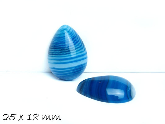 1 Stück Edelstein-Cabochon Tropfen Achat, 25 x 18 mm, blau-weiß