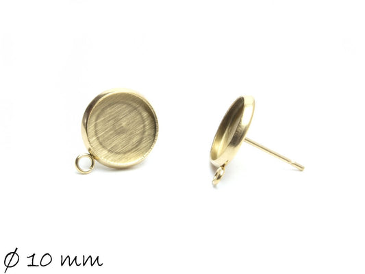 10 Stück Edelstahl Ohrstecker Rohling mit Öse und Fassung, 10 mm in gold