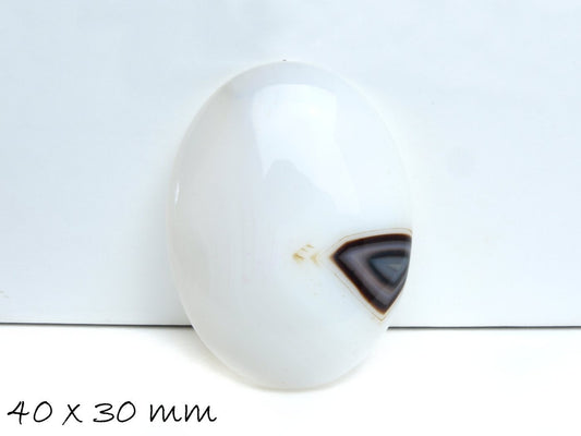 1 Edelstein Cabochons Achat, 40 x 30 mm, weiß, braun