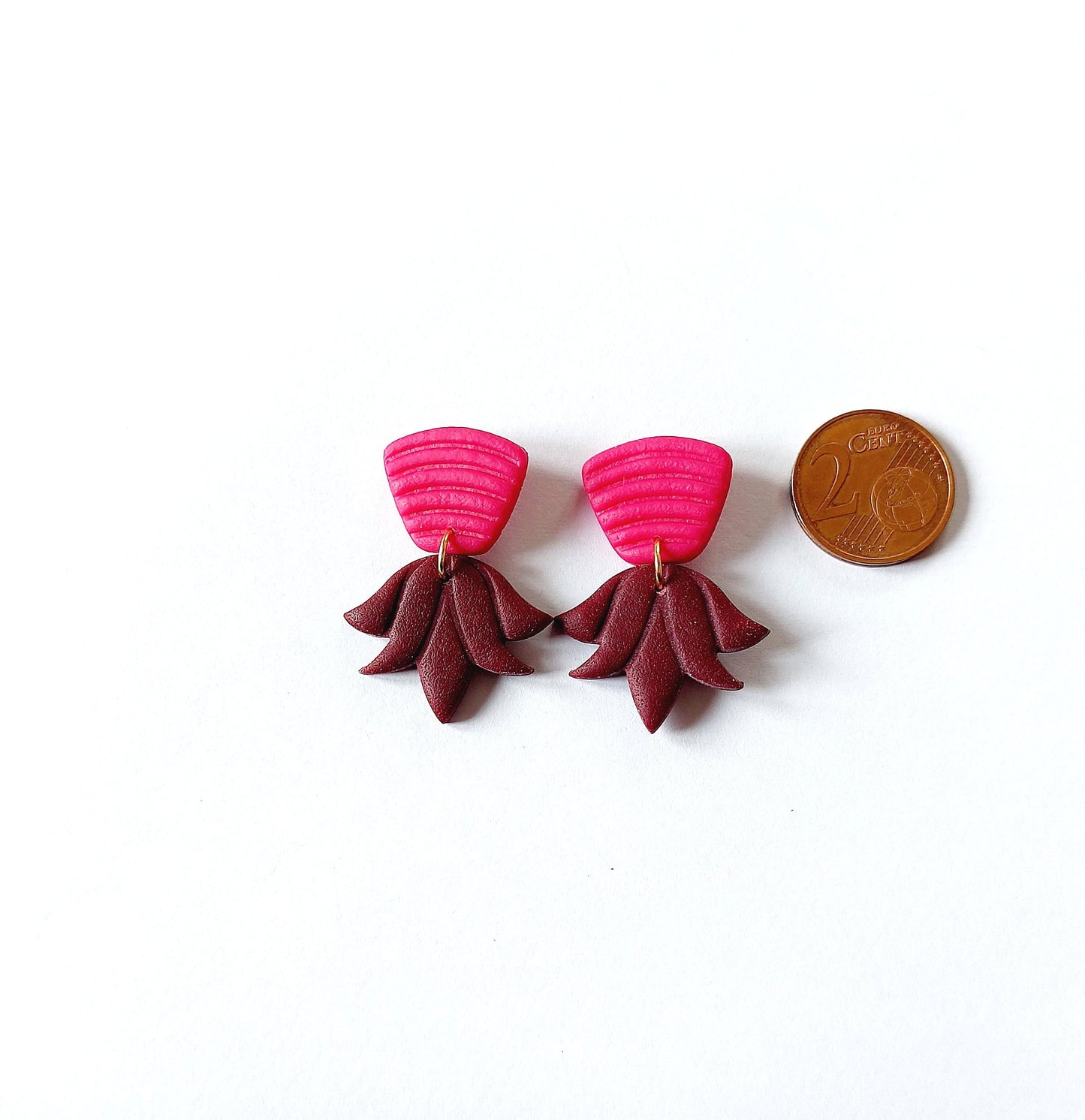 Statement Ohrringe Polymer Clay  Blätter Blüten Bogen pink bordeaux rot gold nach Wahl