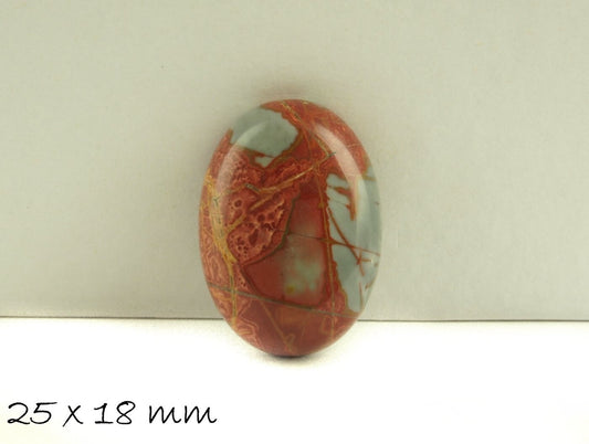 1 Stück Edelstein Cabochon, Picture Jasper, Stein, 25 x 18 mm, rot-grau