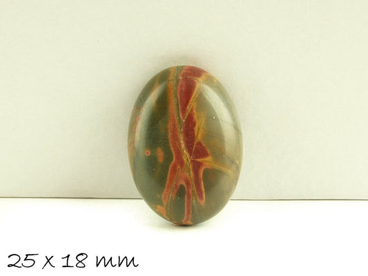 1 Stück Edelstein Cabochon, Picture Jasper, Stein, 25 x 18 mm, grün-rot