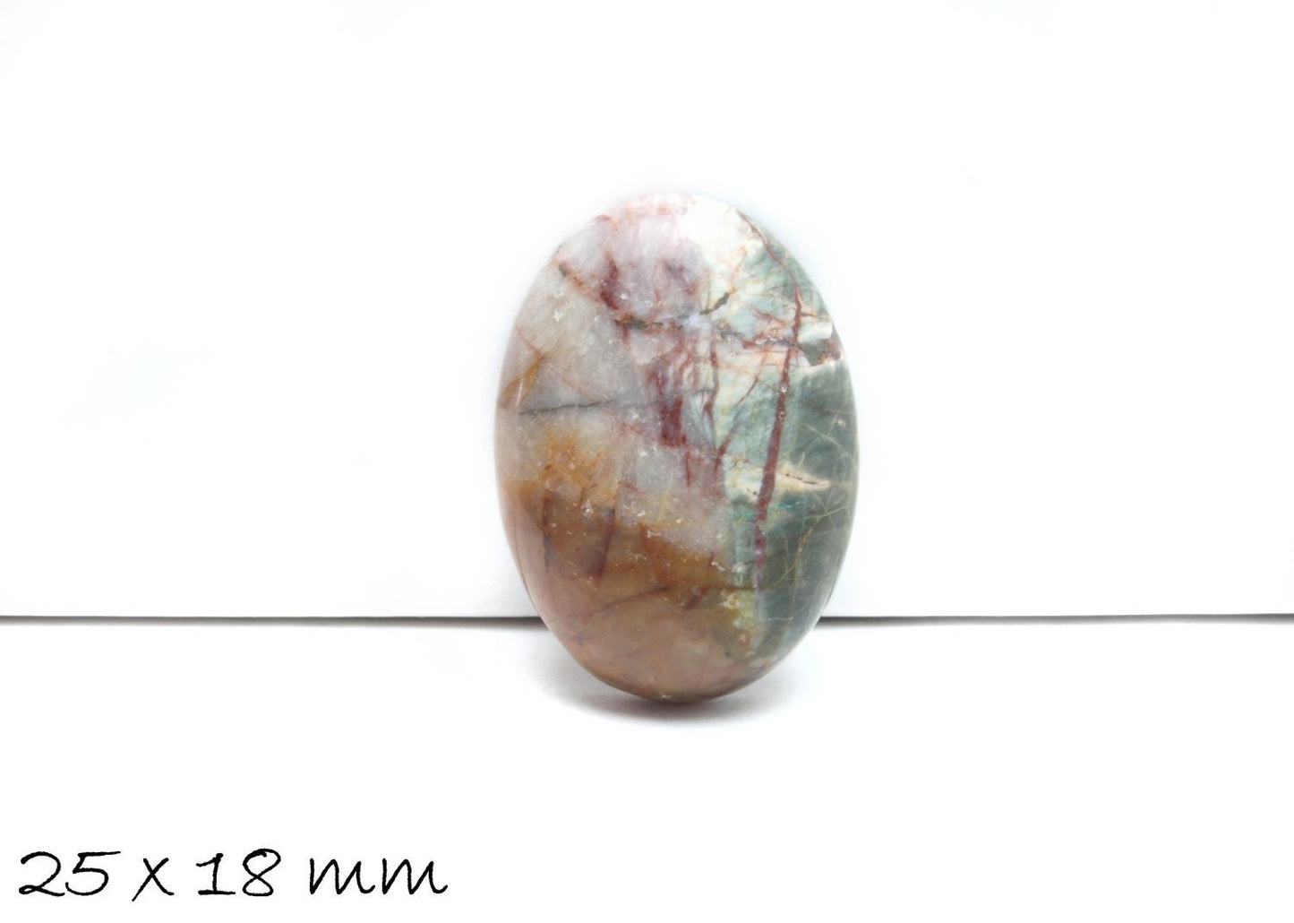 1 Stück Edelstein Cabochon, Picture Jasper, Stein, 25 x 18 mm, rot-gelb