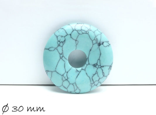 1 Stück Edelstein Donut Anhänger, synthetischer Türkis (Türkis-Imitat), Ø 30 mm