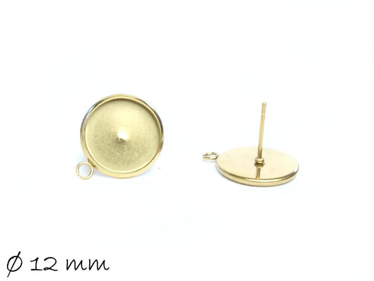 10 Stück Edelstahl Ohrstecker Rohling mit Öse und Fassung, 12 mm, gold