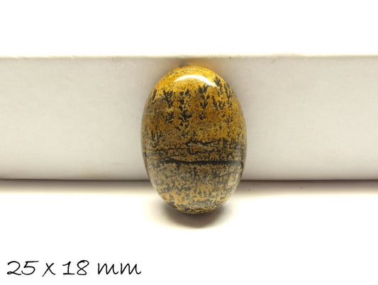 1 Stück Edelstein Cabochon, Picture Jasper, Stein, 25 x 18 mm, gelb-schwarz