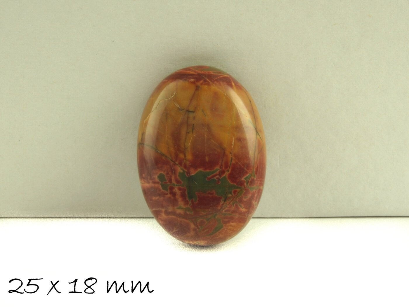 1 Stück Edelstein Cabochon, Picture Jasper, Stein, 25 x 18 mm, gelb-rot