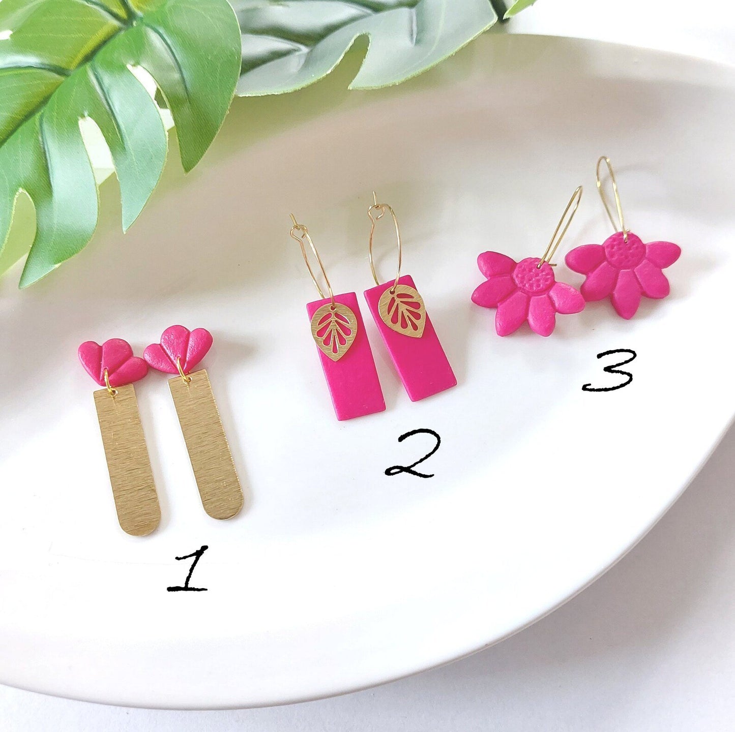 Statement Ohrringe Polymer Clay  Blumen pink gold nach Wahl