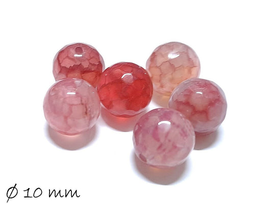10 Stück Edelstein Perlen, Drachenader, Achat, in rosa, Ø 10 mm