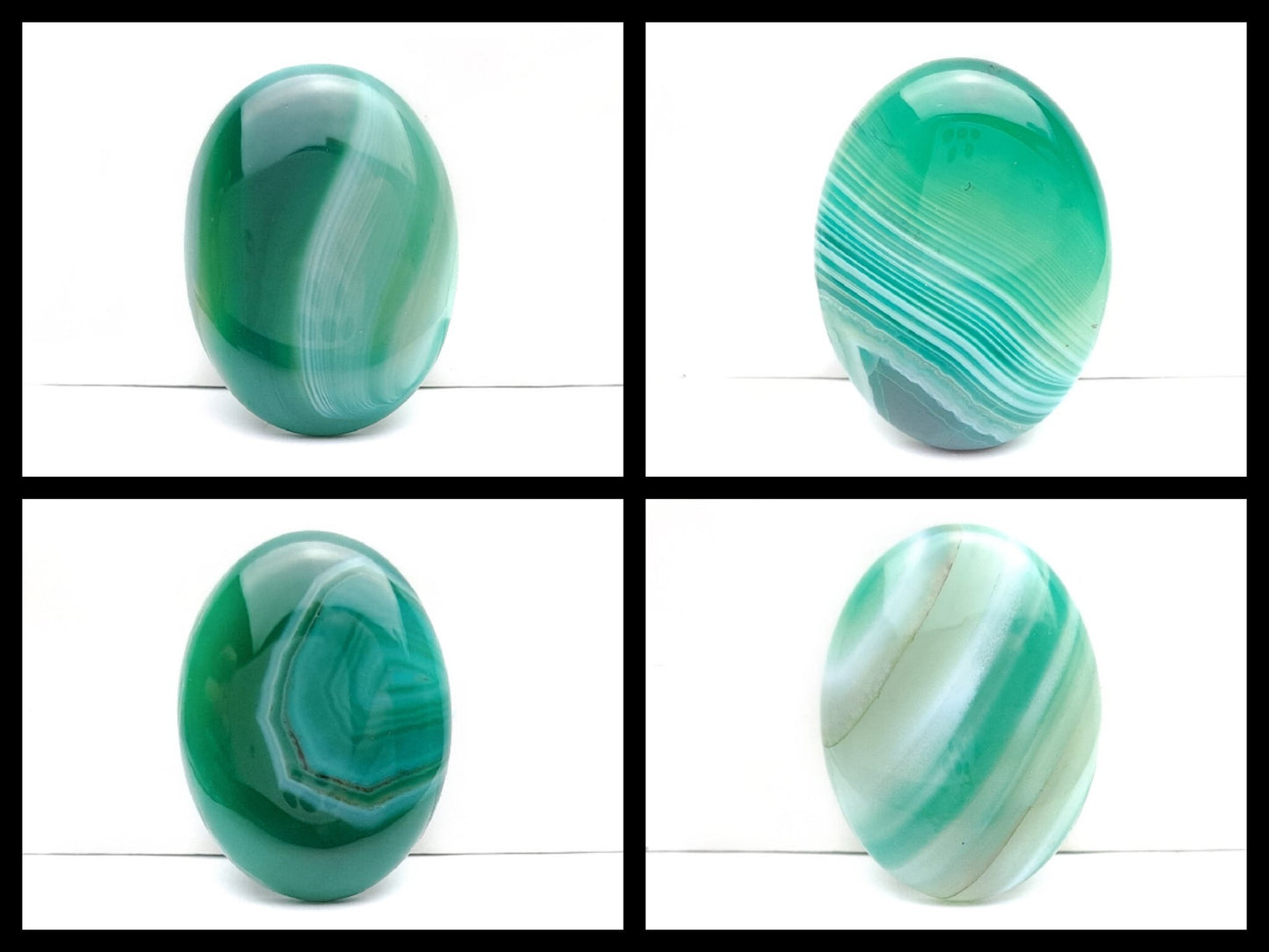 1 Stück Edelstein Cabochon Achat 40 x 30 mm grün, gestreift