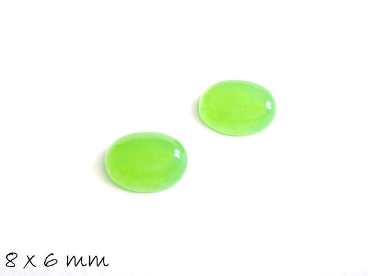 2 Stück Edelstein Cabochons, Jade, oval, grün, 8 x 6 mm