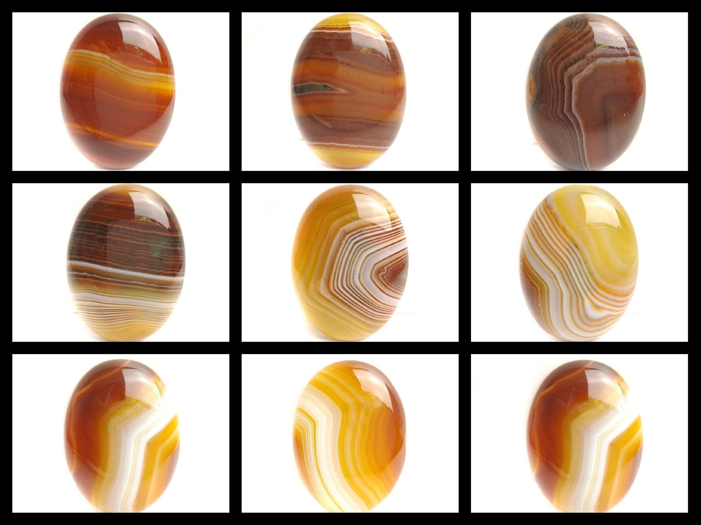 1 Stück Edelstein Cabochon Achat 40 x 30 mm braun-gelb-weiß